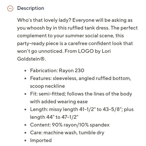 LOGO By Lori Goldstein Rayon 230 Tank Dress With Ruffle Size 3X Black QVC - Picture 5 of 9